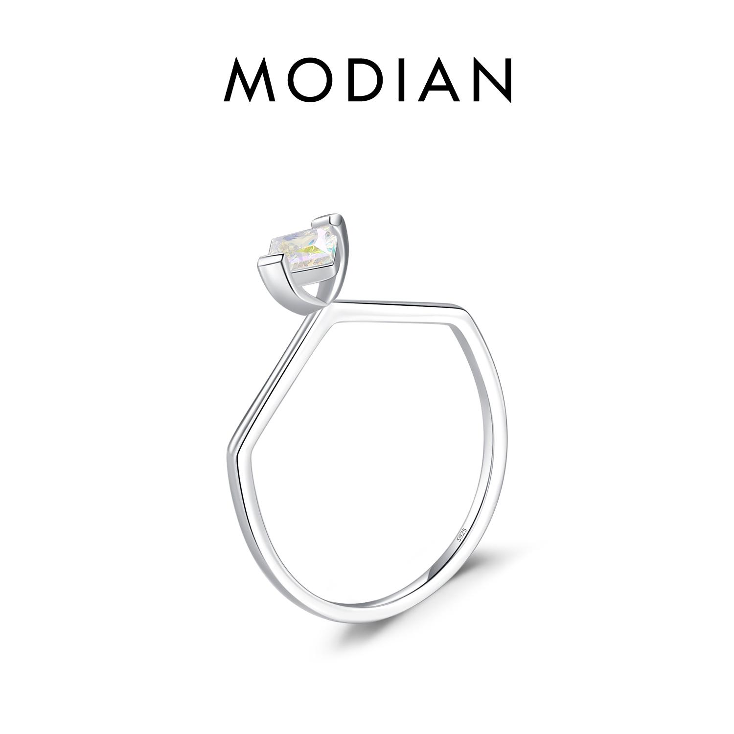 

MODIAN стерлингового серебра 925 пробы красочные квадратные циркониевые геометрические кольца оригинальный дизайн свадебные эффектные ювелирные изделия для женщин 9 серебряный