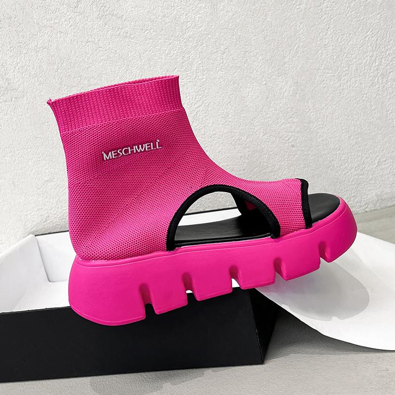 

Летние женские спортивные сандалии на платформе, вязаная женская обувь на толстой подошве с рыбьим ротом, женские римские туфли, массивные сандалии