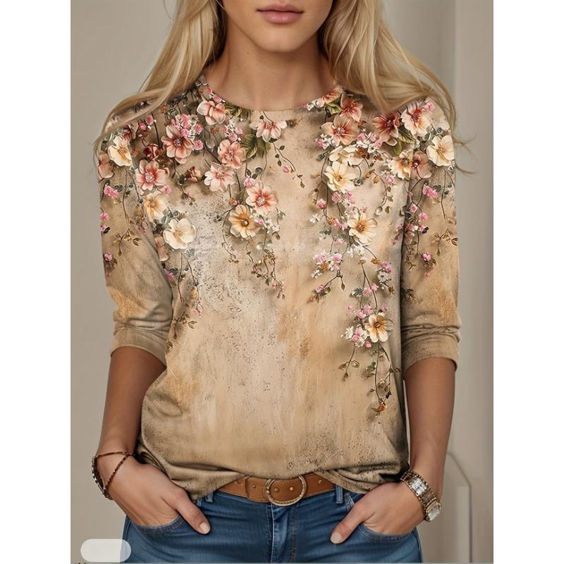 Maglione Largo da Donna 2026 Primavera, Estate, Autunno e Inverno Nuovo Design Stampato Top T-shirt a Manica Lunga Girocollo Taglia Larga
