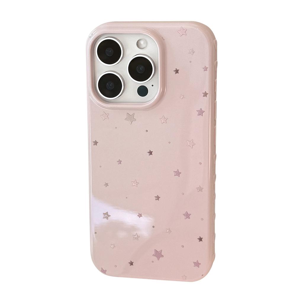 Pink star graffiti phone case suitable for Apple 16 Pro Max, iPhone 17, Korean style simple, full coverage for 13, soft for 15