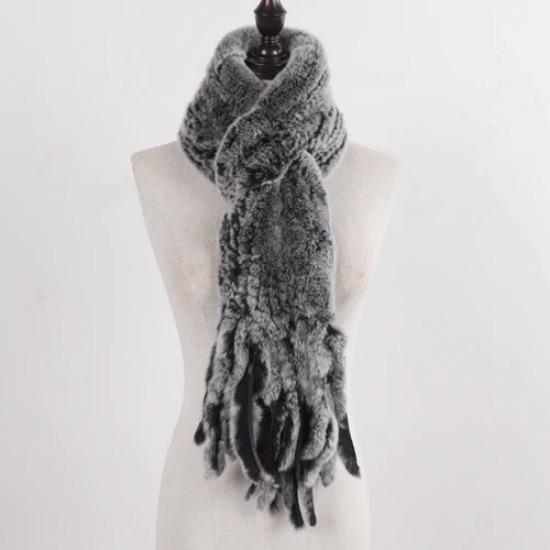 New Lady Knitted Real Rex Rabbit Fur Tassel Scarves Women Winter Warm Natural Rex Rabbit Fur Muffler Thick Knit Real Fur Scarf