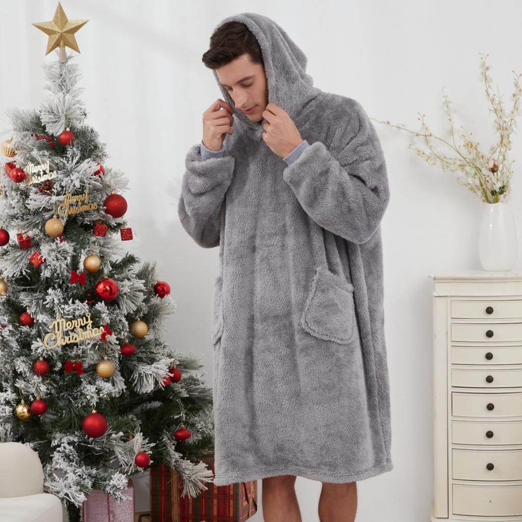 Wearable Blanket Hoodie for Men Oversized Hooded Blankets Sweatshirt Cozy Warm Fleece Blanket with Sleeves Adults Winter House Robes With Pocket