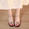 Mode Neue Chinesischer Stil Schöne Dicke Absatz Zehenclip Einriemen-Sandalen für Damen 2025 Neuer Sommer mit Rock Feenstil