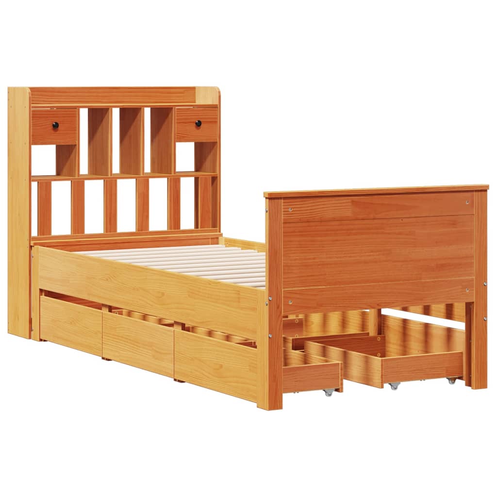 Solid Wood Bed with Shelf Without Mattress Wax Brown 75 x 190 cm