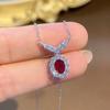 Natural Red Ruby Pendant Necklace S925 Sterling Silver Fine Jewelry for Women Fashion Gemstone Charm Anniversary Gift