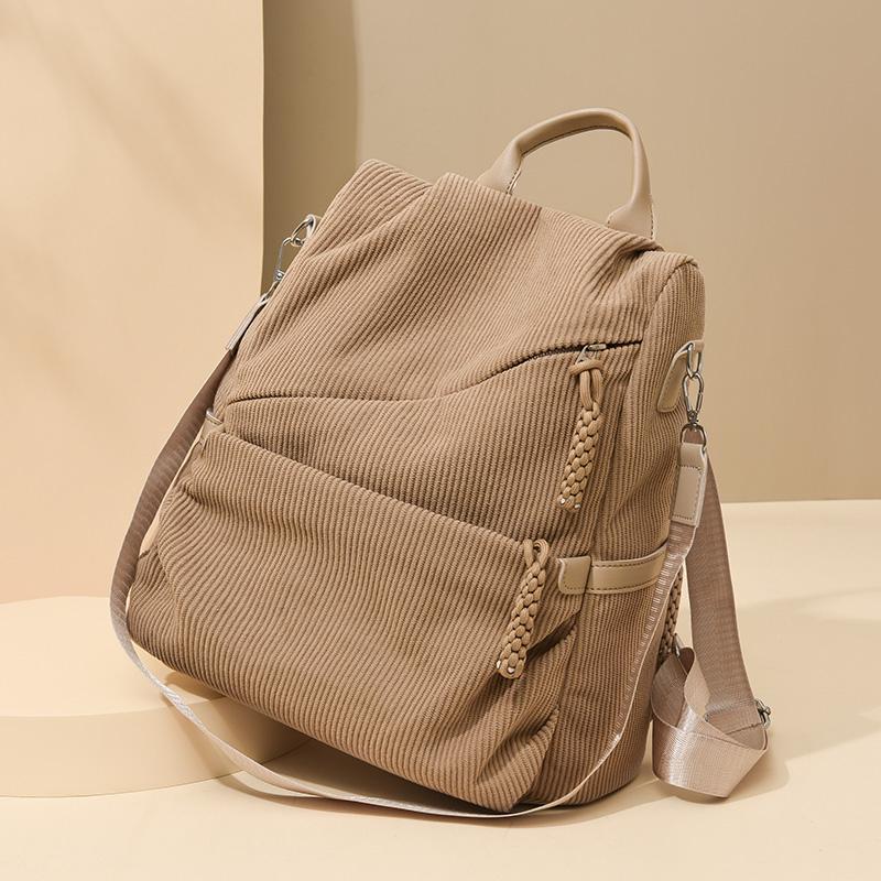 Zaino in Velluto a Coste Monocolore Cartella Scolastica da Studente Zainetto Piccolo da Pendolare da Donna Borsa a Spalla Multifunzionale