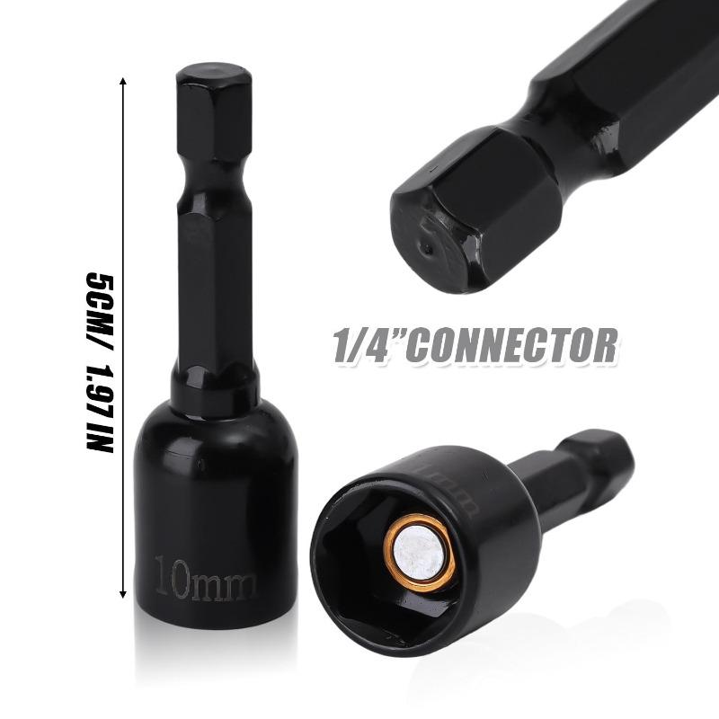 9PCS/Set Power Nut Driver Set Metric Hex Socket Drill Bits Chuck Adapter Electronic Hex Key Socket Set with 1/4 Inch Hex Shank