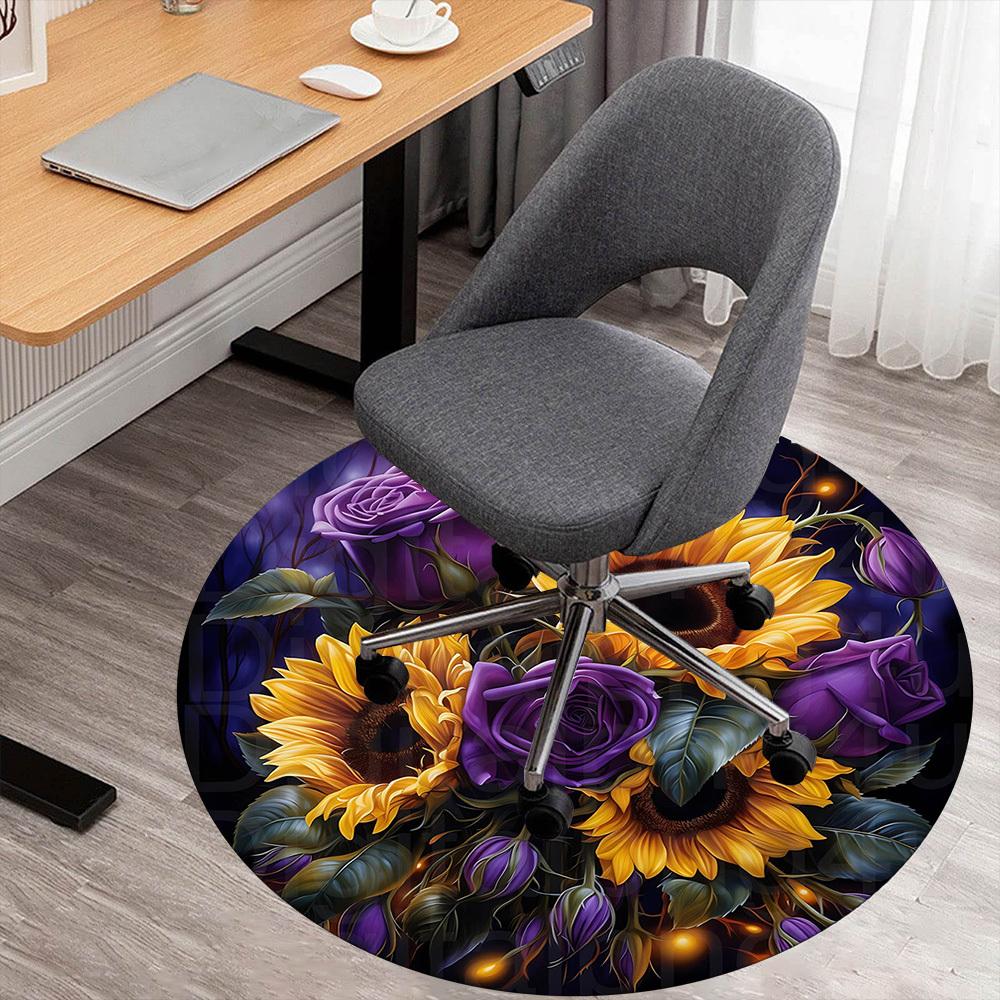 

1pc Sunflowers Roses Round Chair mat Area Rug - Non-Slip, Floor Mat for Office, Bedroom, and Indoor Decor -1002240 80cm by 80cm