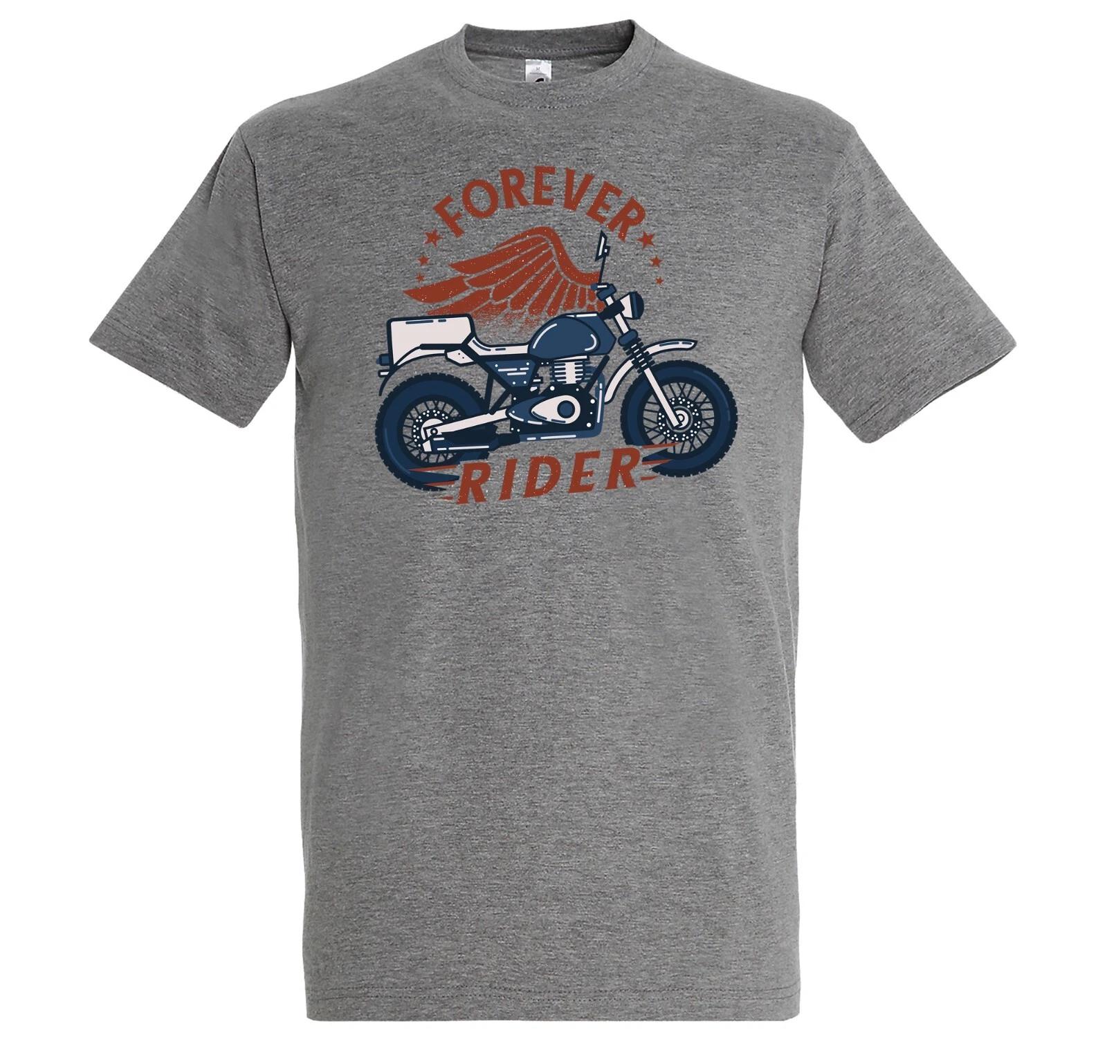 Mens T-Shirt Forever Rider Biker Motorcycle Motif Cool Men Logo Rock L