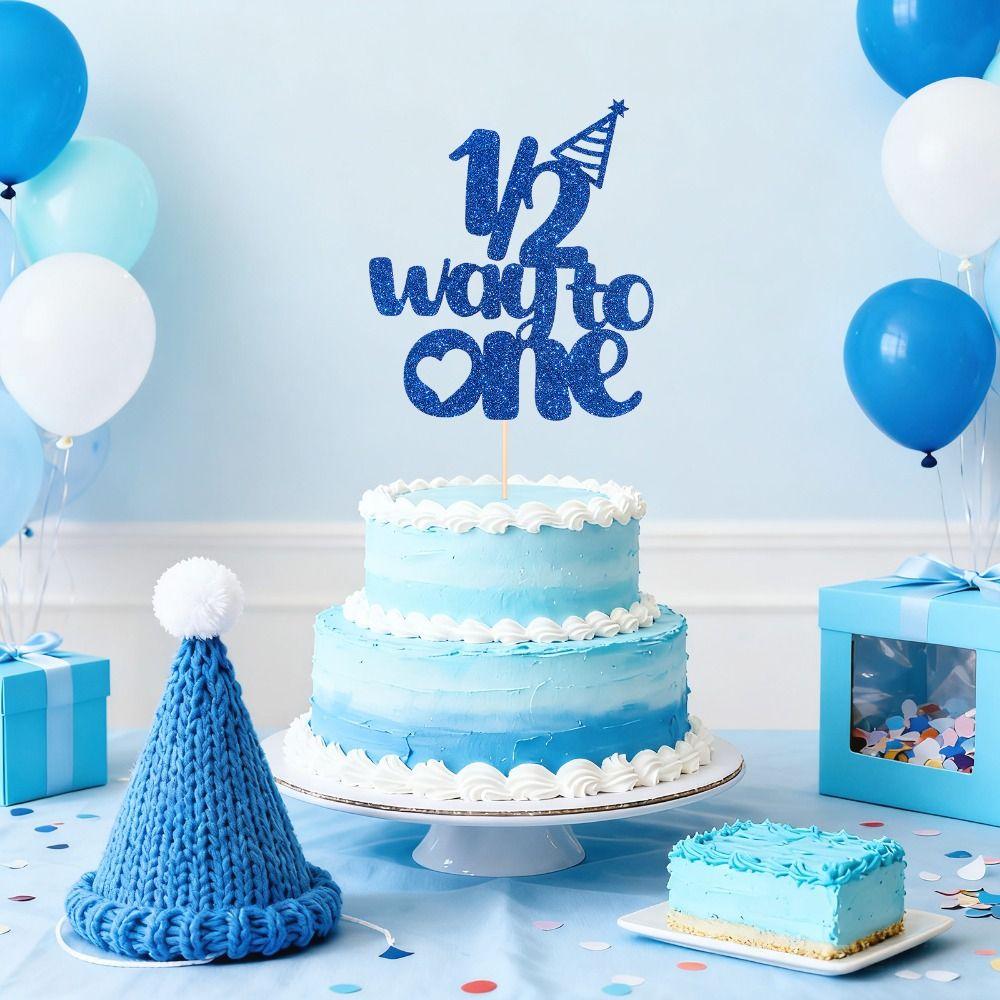 2 Stück Half Way To One 1/2 Geburtstagskuchen-Topper 6 Monate Geburtstag Dekorationen für Babygeburtstag