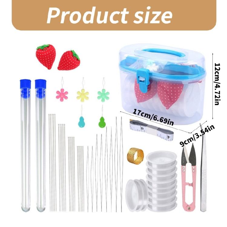 Beading Needle Set for Jewelry Making, with Needle Bottle, Thimble, Threader, Bead Cord, Tape Measure and Storage Case