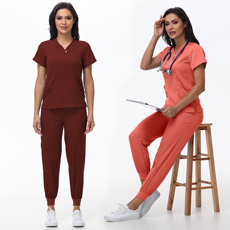 Women's Quick-Dry Short Sleeve Stretch Scrub Suit for Nurses and Beauty Salon