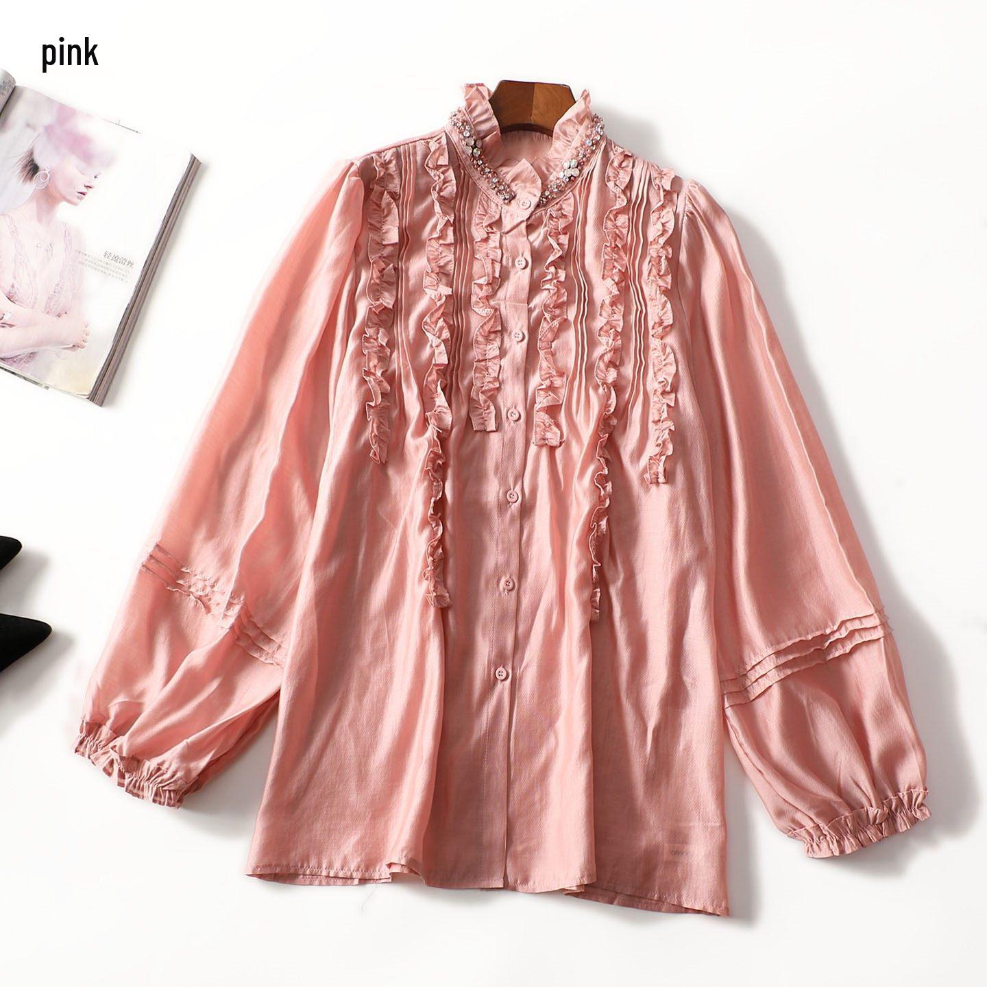 413667 Spring Long Sleeve Mid-Length Women s Shirt Large розовый