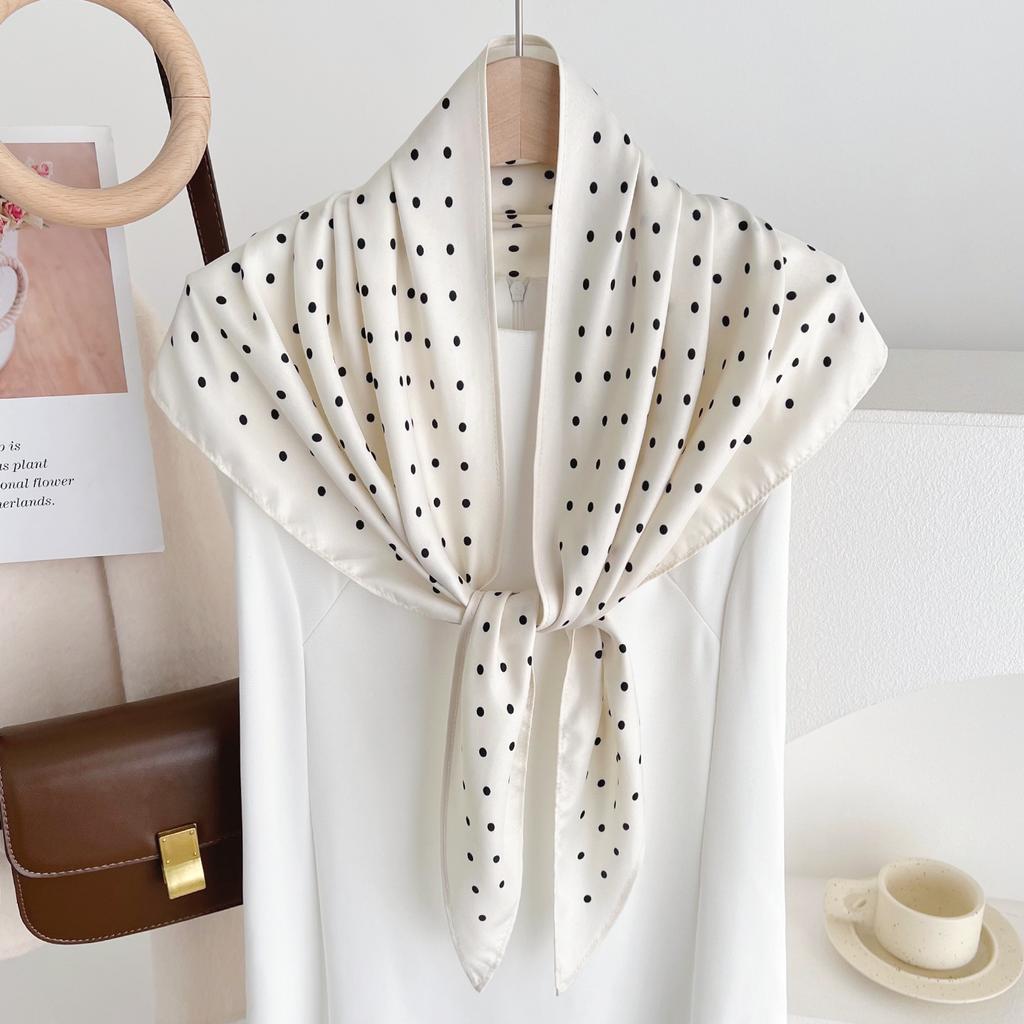 Korean Versatile Polka Dot Triangle Scarf Women's Spring Fashion Temperament Decorative Scarf Burgundy Multi-functional Headscarf Silk Scarf