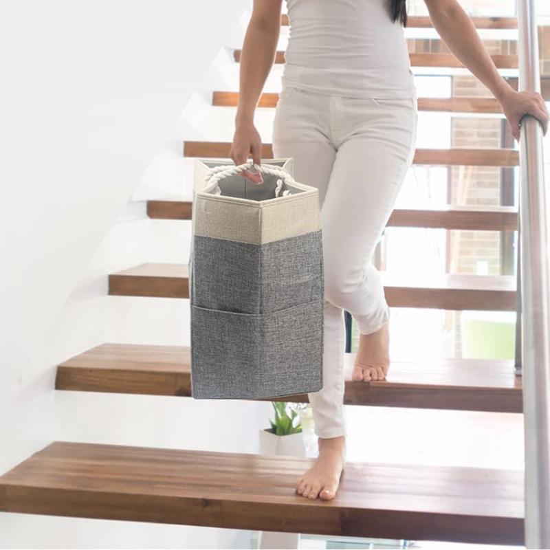Stair Basket with Cotton Rope Handle for Carpeted Stair Foldable Storage Basket Suitable for Toy Clothes Book Sundries