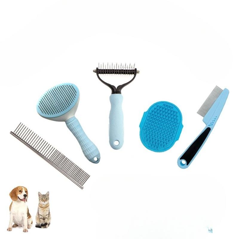 10-piece Cat and Dog Brush Beauty Set, Self-cleaning Rake Brush, Nail Clipper, Flea Comb, Bath Brush, Finger Cots