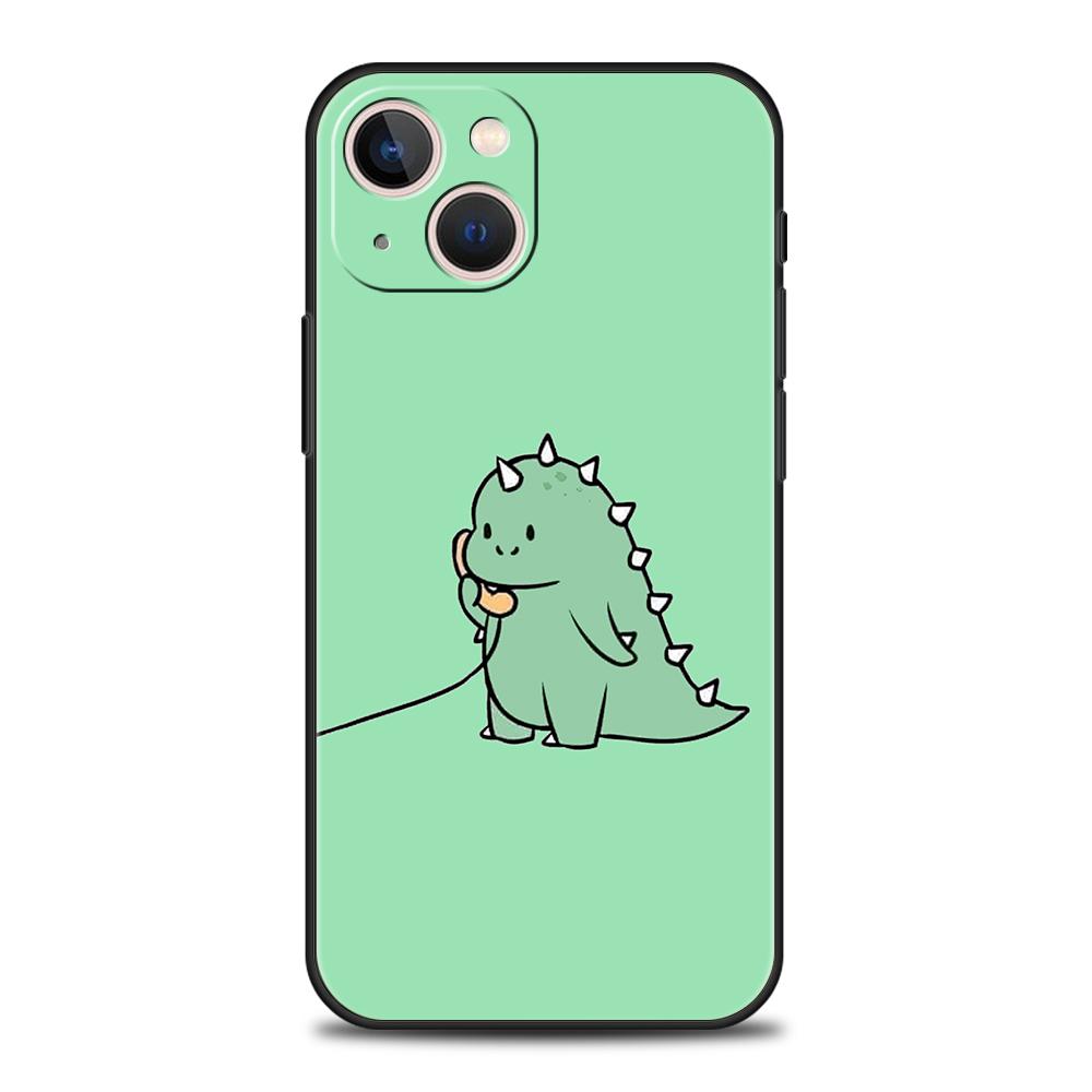 Cute Dinosaur Bear Couple Luxury Phone Case For iPhone 11 12 13 14 15 16 Pro Max Mini X XR XS 7 8 Plus SE Cover Black Funda