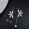 Silver needle super fairy Mori flower earrings, asymmetrical design, long fringed pearl earrings, no ear clips.