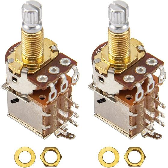 2PCS Yootones B500K Push Pull Guitar Pots Audio Taper Potentiometers Long Copper Split Shaft Compatible with Guitar Accessories A500k