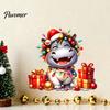 Versatile Cuttable Window Decals Cartoon Hippo Christmas Wall Decal, Cute Sticker with Colorful Lights & Decorative Stickers for Balcony Xmas
