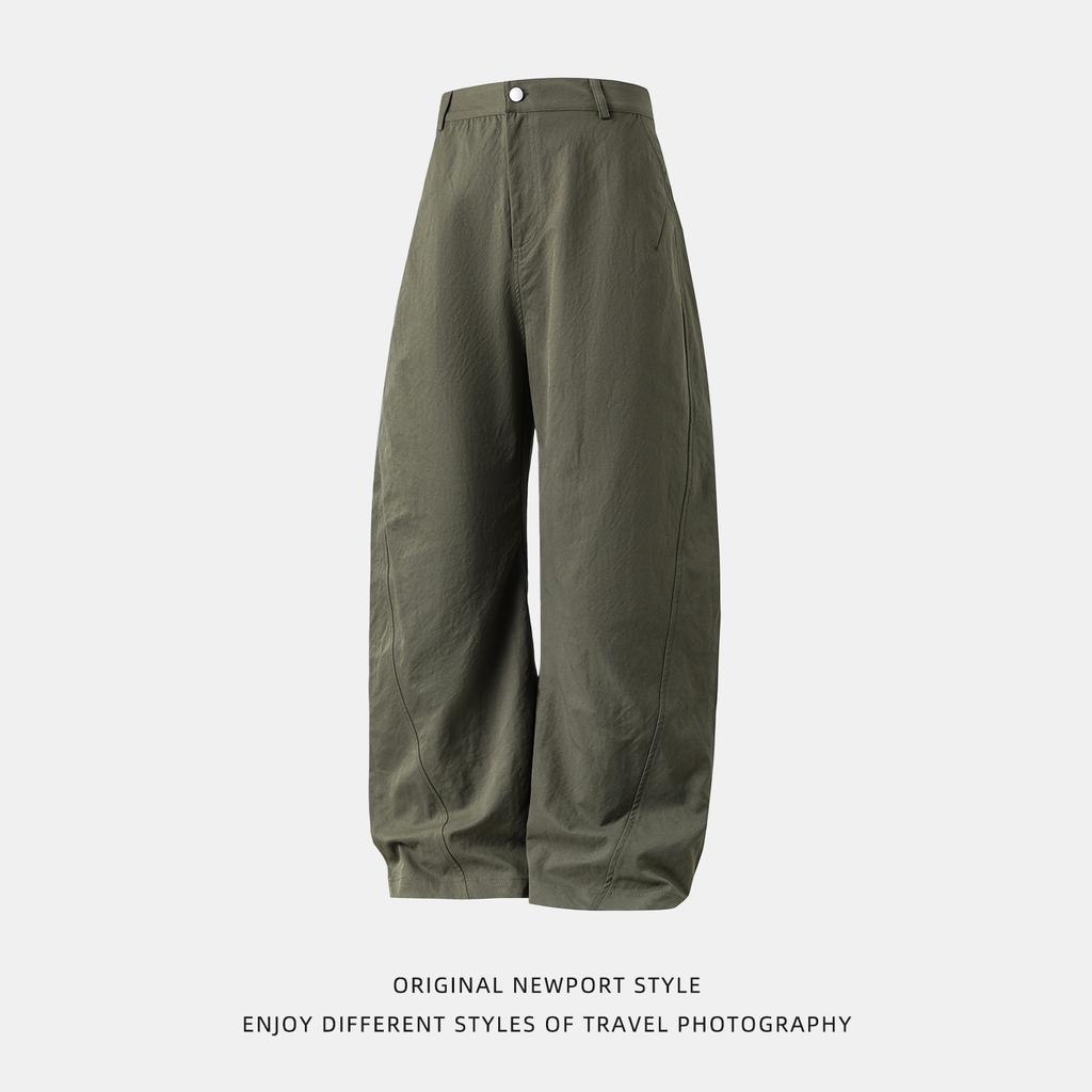 American high street split splicing scimitar casual pants autumn retro pleated trendy brand loose straight long pants q