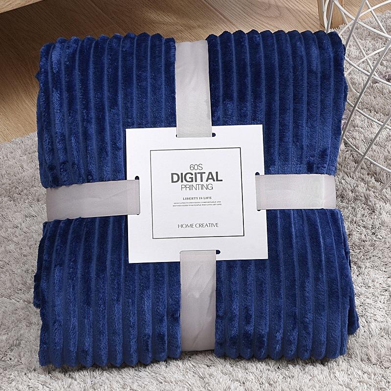 Solid-Color Mink Fleece Striped Blanket Flannel Blanket Thickened Yoga Blanket