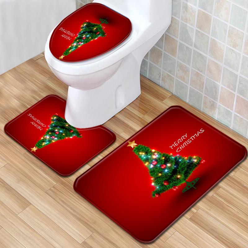 Christmas Bathroom Floor Mat Toilet Three-Piece Set