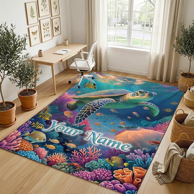 Underwater Friends Theme Soft Crystal Velvet Rug Custom Name & Text Print Non Slip Floor Rug for Bedroom Living Room
