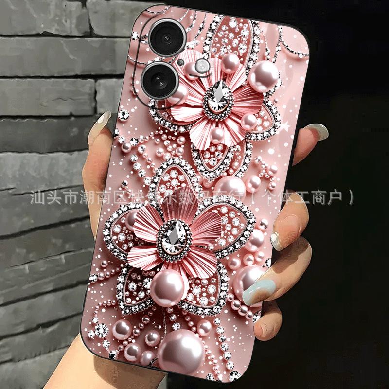 Flash Diamond Pearl Flower Butterfly iPhone17ProMax/16/15/14/13/12/11 iPhone Case