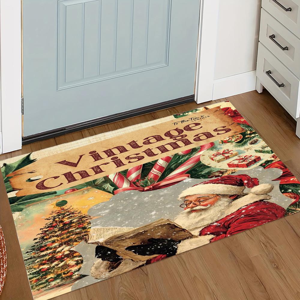Christmas Welcome Doormat Durable and Easy To Clean Entryway Door Mat Holiday Floor Mat Home Decorative Carpet