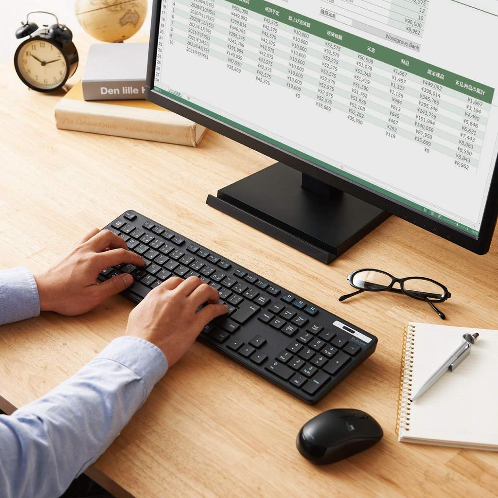 ELECOM Bluetooth Keyboard, Full Size, TK-FBM120KBK, Slim Membrane Type, Multi-Pairing with 3 Devices, with Numeric Keypad, Black