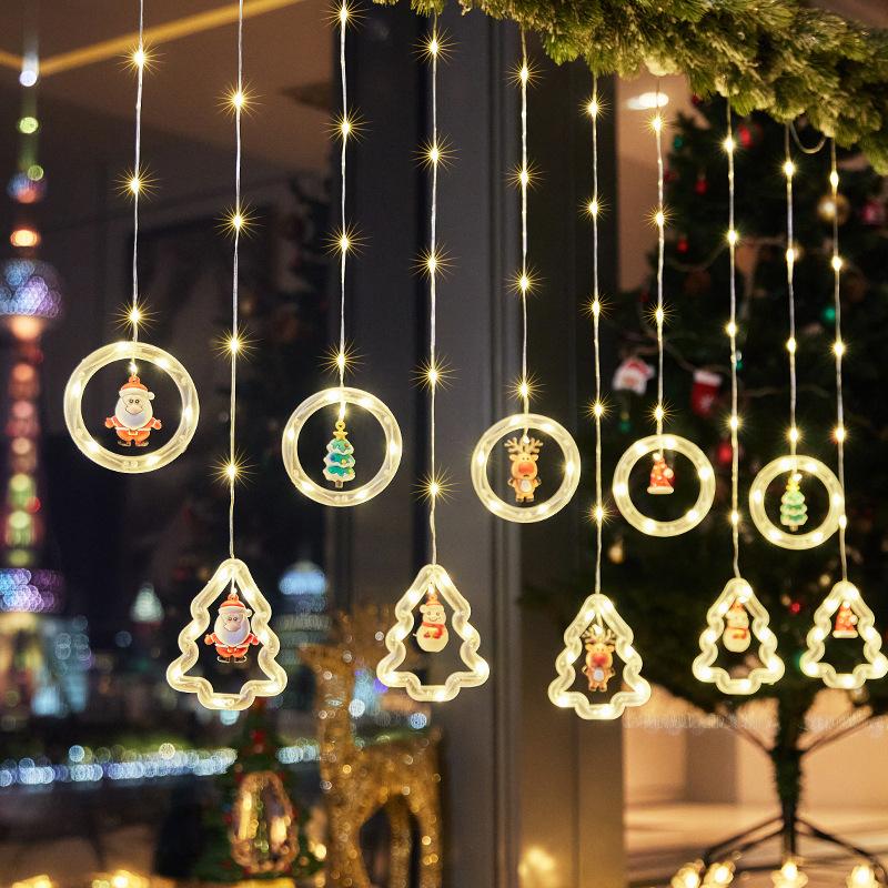 Christmas Decorations LED Lights Flashing Light String Snowflake Stars Christmas Tree Window Store Curtain Lights Pendant