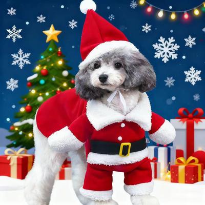 Costume de Père Noël doublé polaire pour petits chiens et chats - Tenue de fête Automne/Hiver