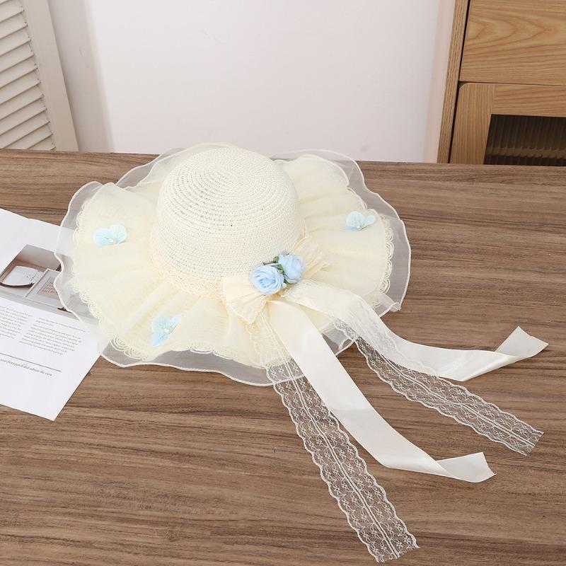 Summer Bow Sun Hat Female, Seaside Beach Vacation Sun Hat Outdoor Big Brim Sun Hat Sweet Straw Hat