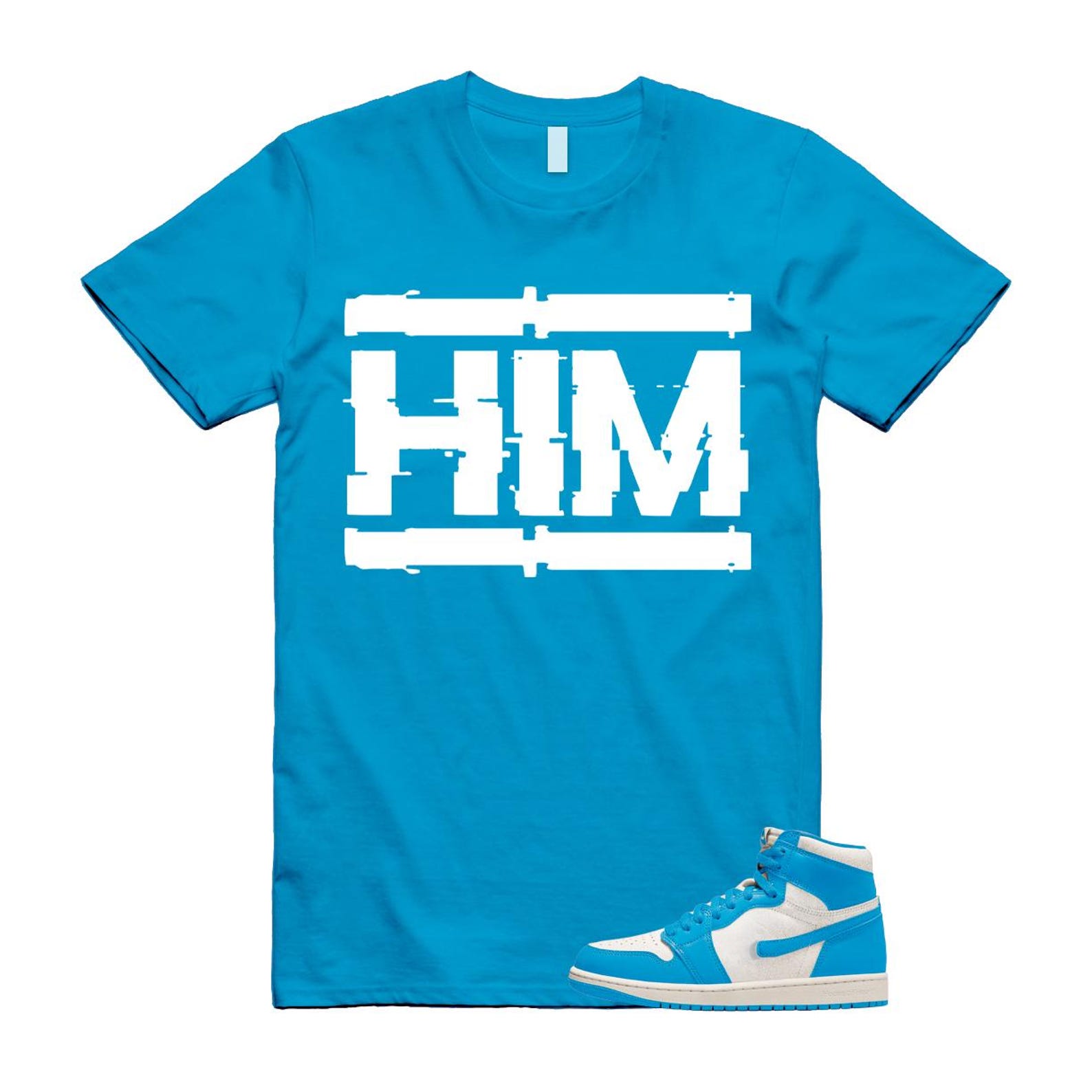1 UNC Reimagined Dark Powder Blue White Retro High OG T Shirt Match HIM XL