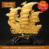 Large Gold Sailboat Ornament for Living Room, Entryway, or Office - Attract Wealth & Ideal for Housewarming or Opening Gifts