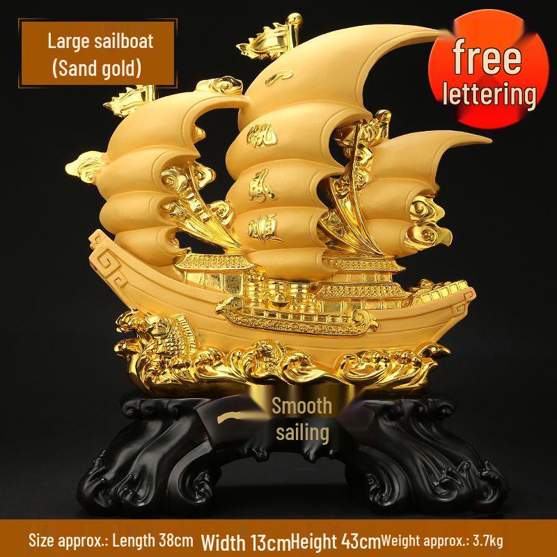 Large Gold Sailboat Ornament for Living Room, Entryway, or Office - Attract Wealth & Ideal for Housewarming or Opening Gifts