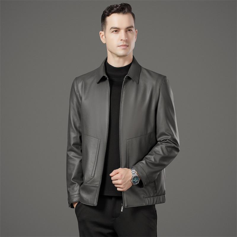New Men's Velvet Leather Jacket Autumn and Winter High-end Fashion Business Casual Temperament Leather Jacket