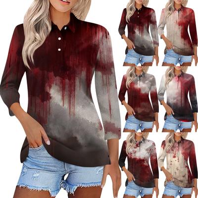 Damska Moda Casual Klapa Krótki Rękaw 3/4 Koszula z Nadrukiem Halloween Damskie Bluzki Zapinane na Guziki
