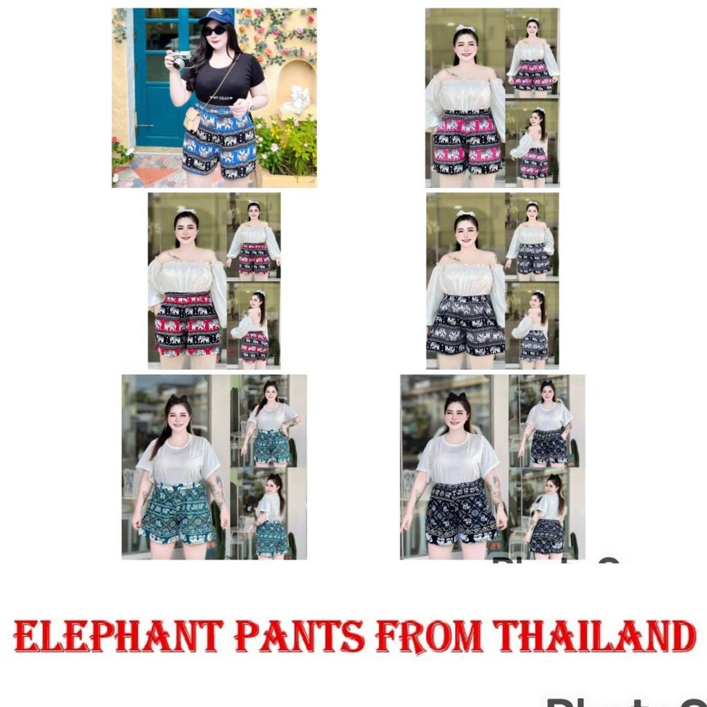 Elefant Weitbein Shorts Hose Übergröße Verstellbarer Elastischer Hoher Bund Damen Print Thailand Lässig Streetwear Strand Böhmisch Retro Vintage
