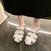 Fashion 2025Rubber Slippers Shoes Slides Summer Clogs Woman Pantofle Fretwork Heels Cover Toe Beach Rome Retro Fretwork
