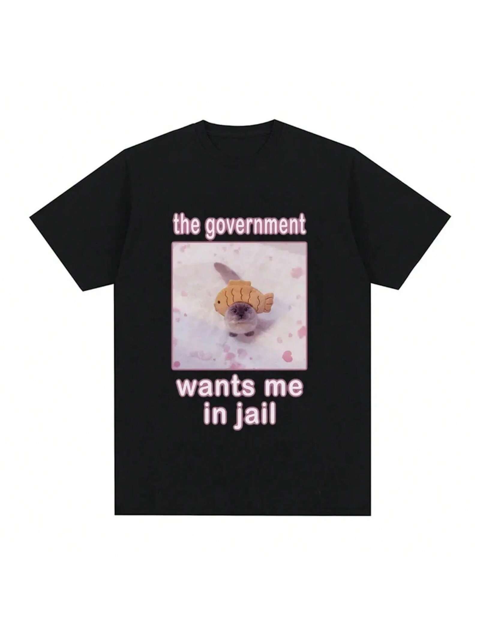 The Government Wants Me In Jail Funnt Cat Meme T Shirts Men s Women Fashion Harajuku T-Shirt Casual Short Sleeve T-Shirts S разноцветный