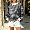 Women's Casual Long Sleeve Plaid Pullover Top for Everyday Wear