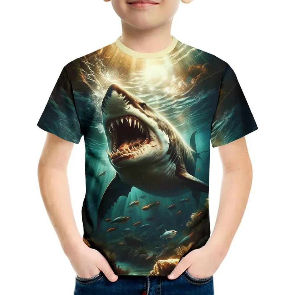 New Shark 3D Digital Print Children's T-Shirt: Short-sleeved, Round-neck, Breathable Summer Sports Top