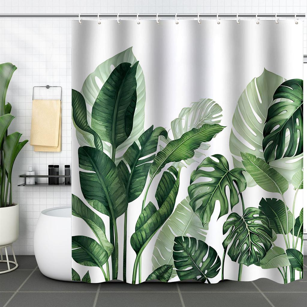 Shower Curtain Waterproof And Mildew-Proof 3D Digital Printing Plant Printing Shower Bath Bathroom Partition Curtain Free Punching