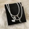 Niche Design Sense Cat Eats Fish Pendant Pearl Necklace Female Simple Personality Versatile Temperament Fashion Neck Chain Collarbone Chain