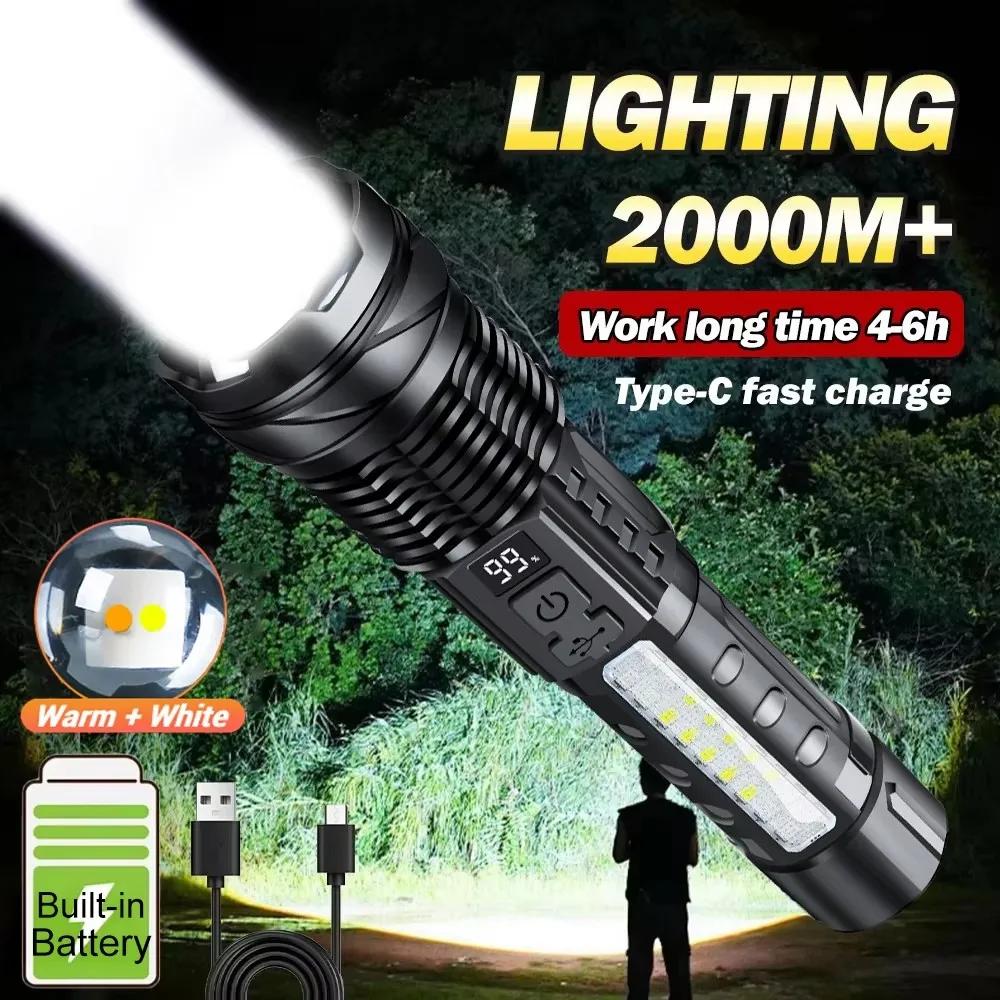 Strong Power 9000LM Flashlight Dual Led Zoom Torch 10 Lighting Modes USB Rechargeable Outdoor Portable Camping Fishing Lantern