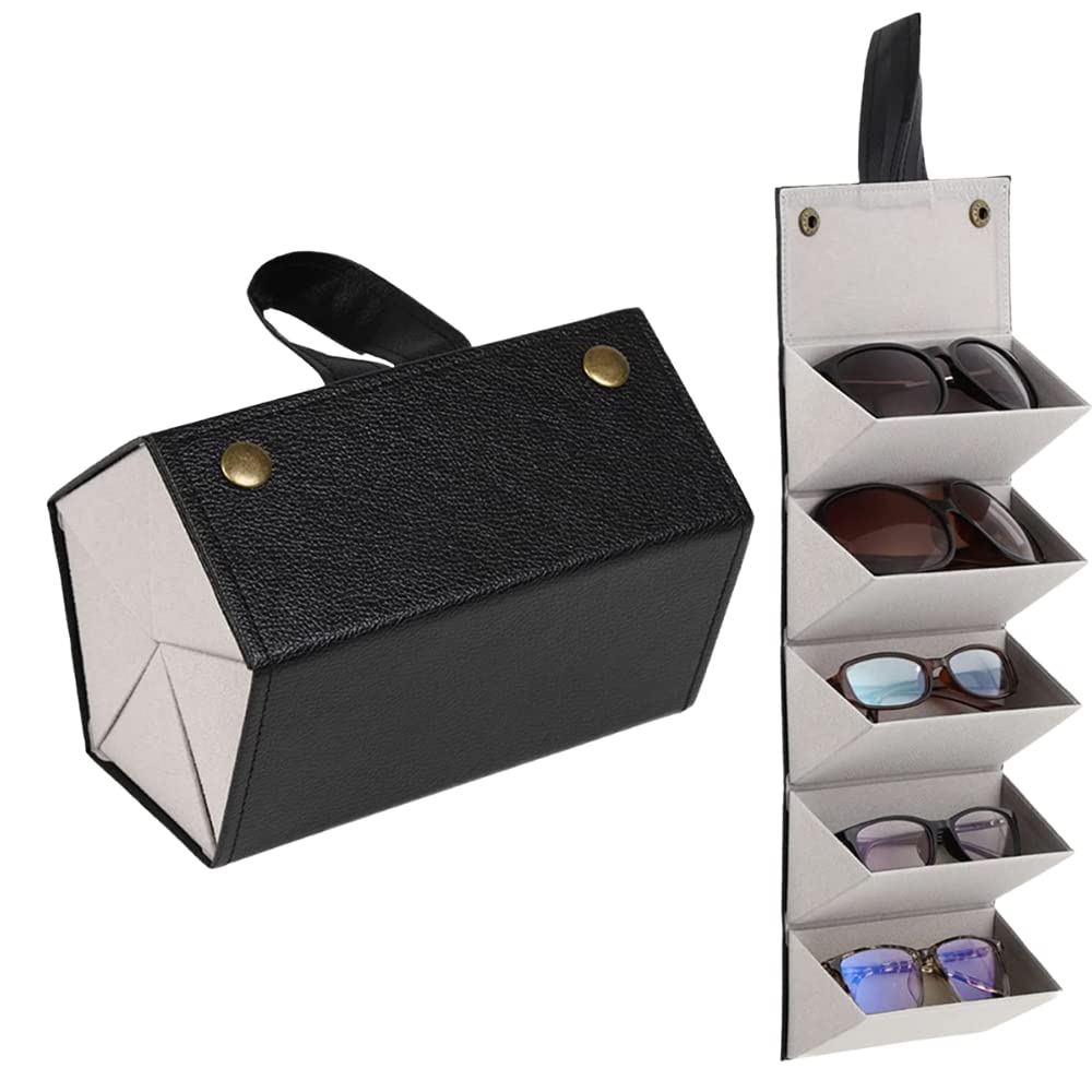 

ideamall Eyeglass Case, Holds 5 Pairs of Sunglasses, Foldable and Easy to Carry (Black & Gray)