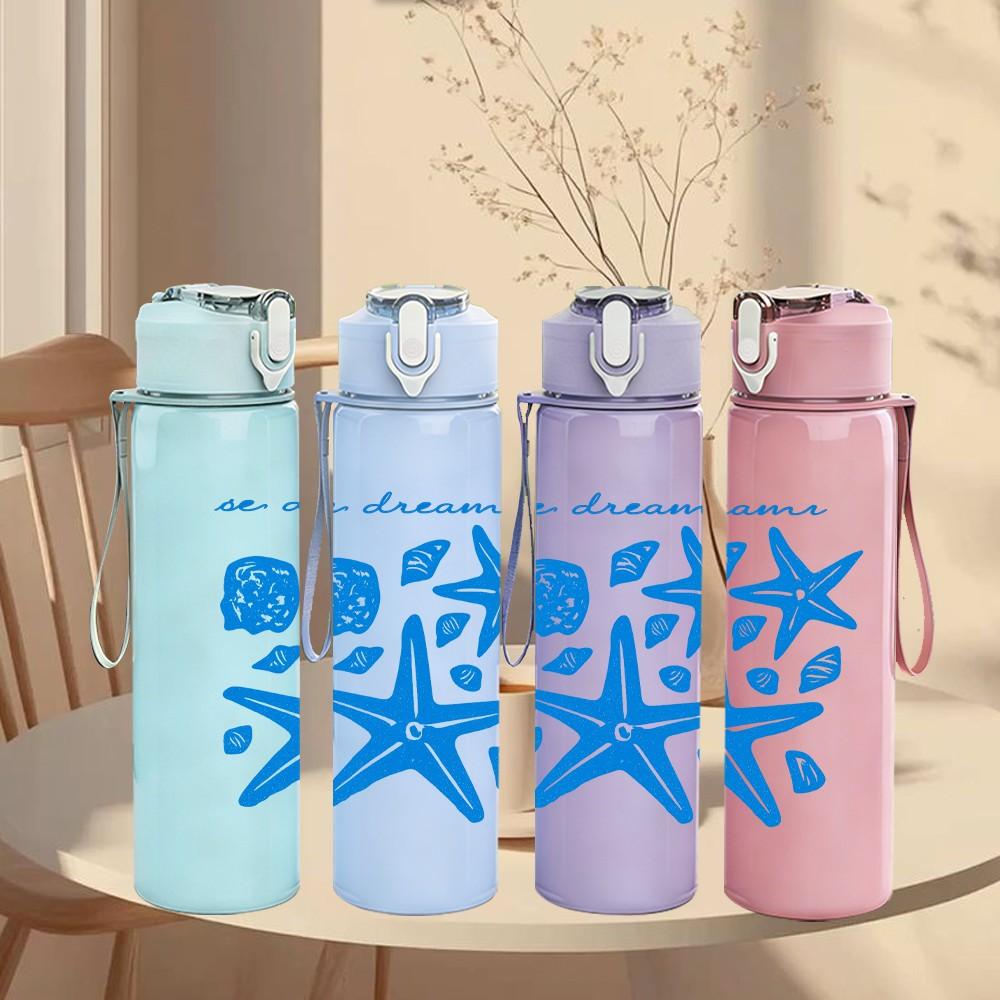 1PC Blue Starfish Anchor Art Print 750ml Color Plastic Sports Water Bottle Leakproof Flip Straw Lid Suitable for Sports Office Home Use