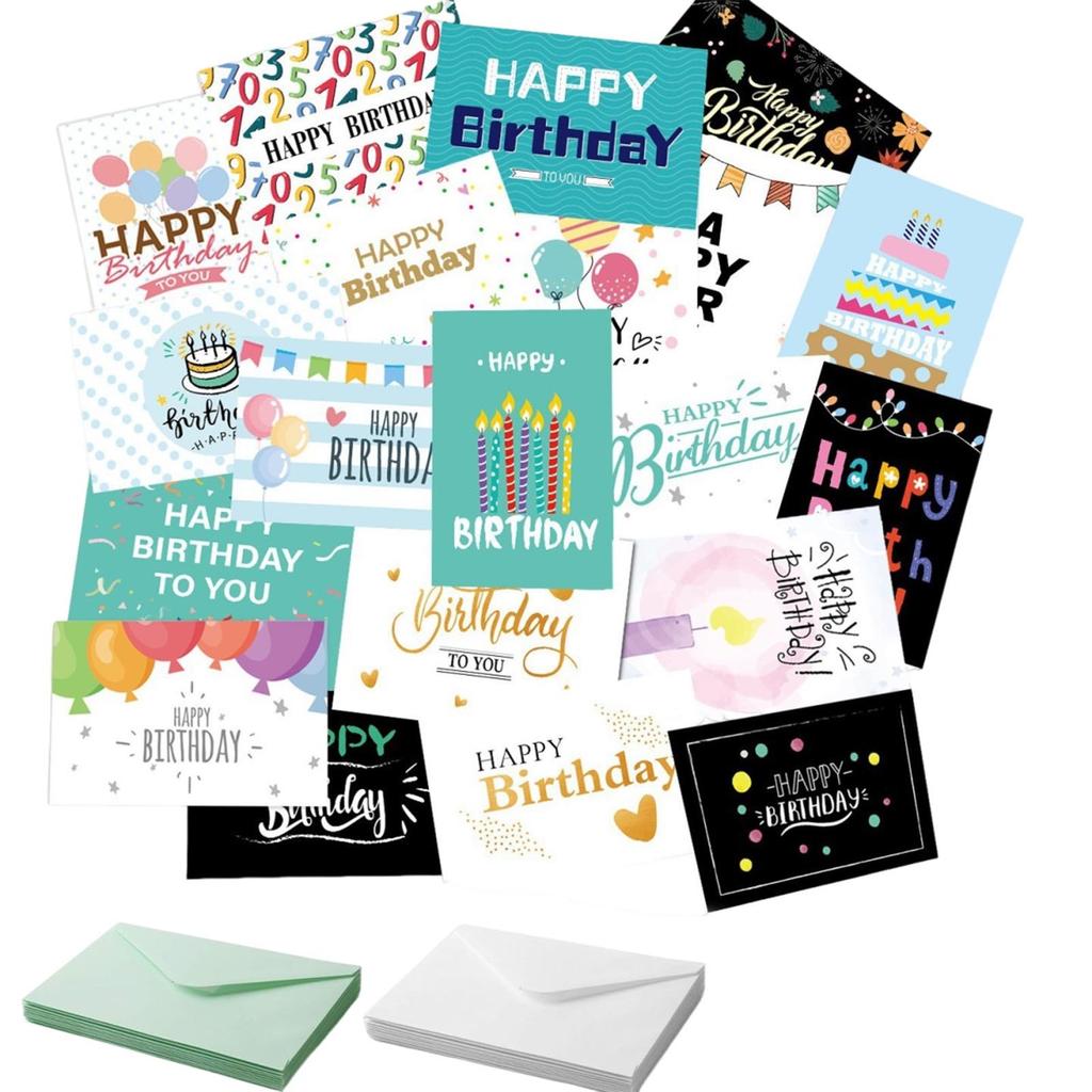Pack Of 24 Birthday Cards Set With Envelopes & Stickers